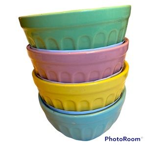 Rare Pier 1 imports STONEWARE SET OF 4 Pastel ICE CREAM PARTY BOWLS NIB